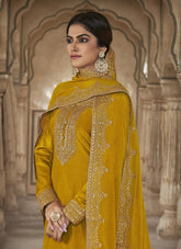 Salwar Suit of Dola Silk in Yellow